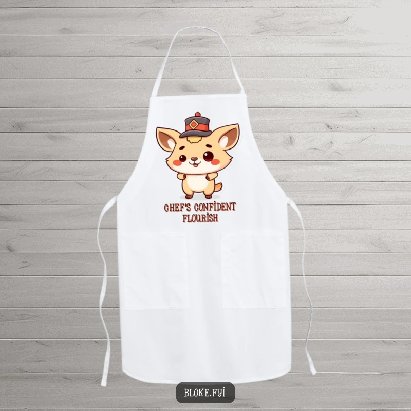 Funny apron with a proud animal character tipping a small hat, perfect for chefs and home cooks with flair.