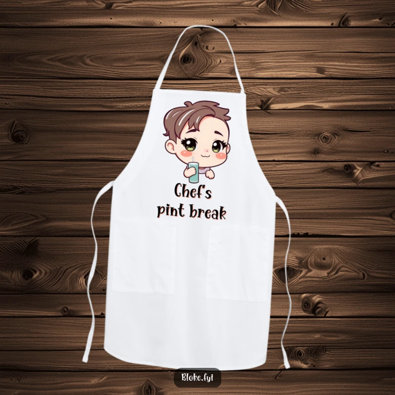 Funny kitchen apron with an amiable character offering a pint, perfect for hosts or anyone who enjoys sharing a drink and a laugh.