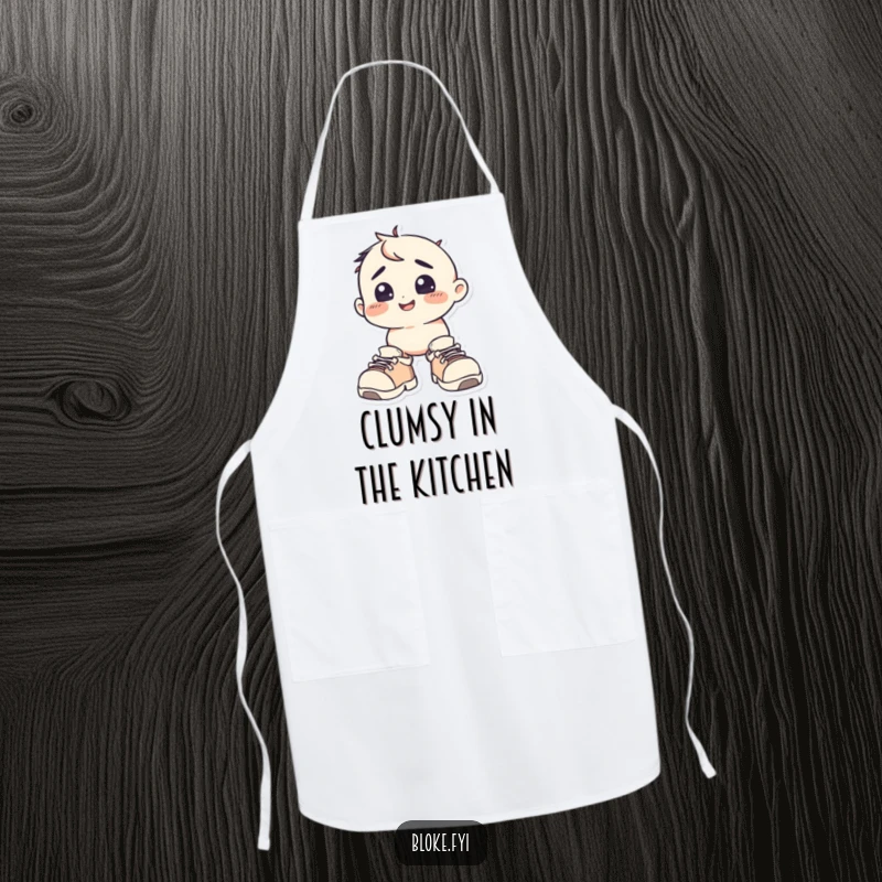 Funny Apron: A squat character wears bewildered expression and oversized shoes, bringing a humorous touch to kitchen activities.