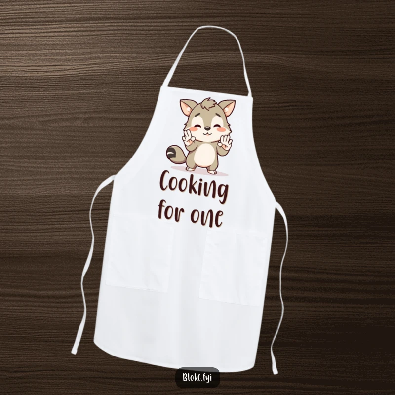 Funny apron featuring a bloke animal character awkwardly attempting to high-five thin air, perfect for a humorous culinary adventure.