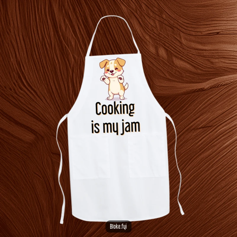 Funny Dog Apron: A lovable dog with oversized paws attempts a dance, adding a humorous touch to kitchen activities.