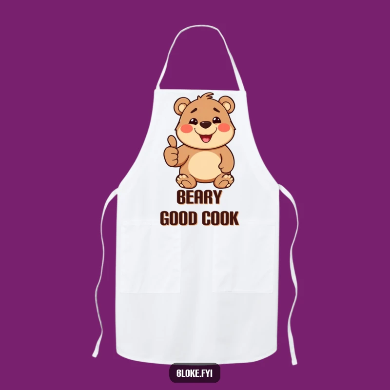 Funny Thumbs Up Bear Apron: Cheerful Chef, Goofy Kitchen Gift!