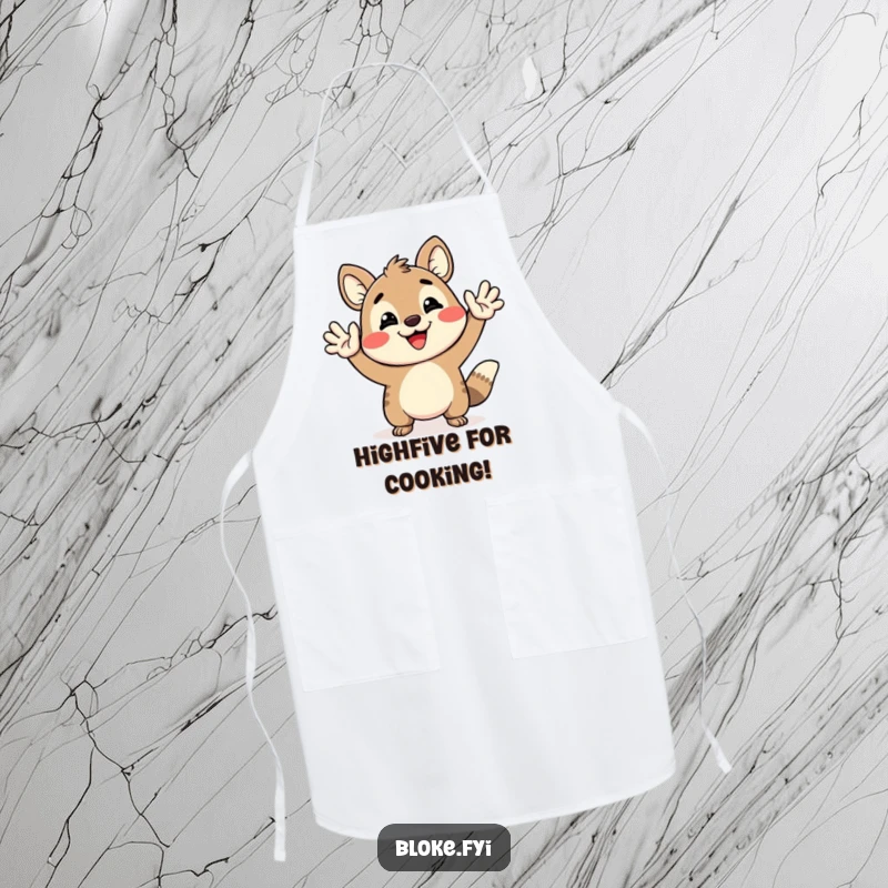Funny Apron with a happy animal giving an exaggerated high-five, perfect for cooking with enthusiasm and style.