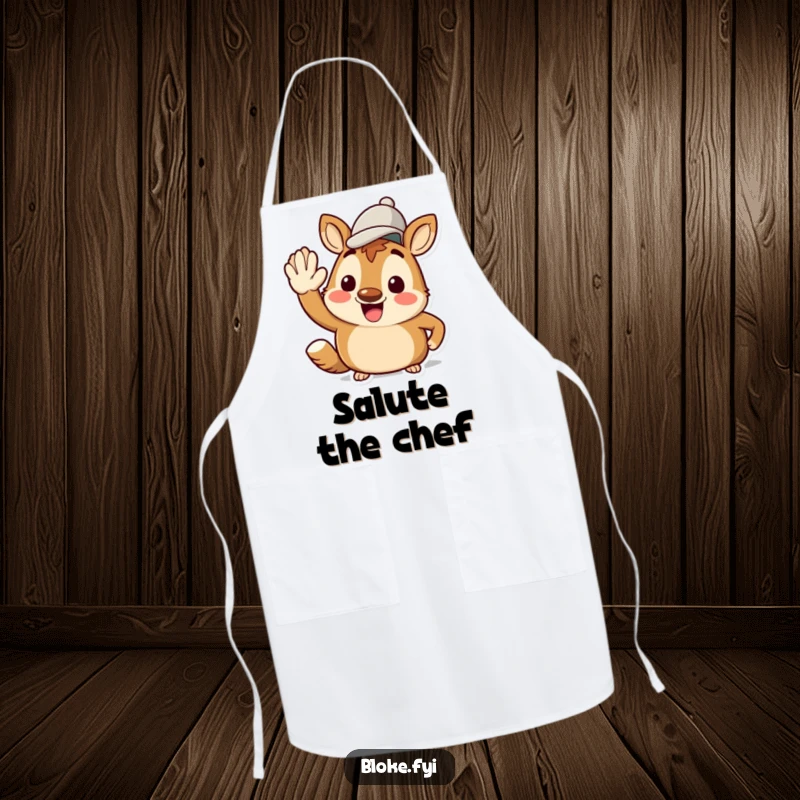 Funny Bloke Animal Apron: Kitchen wear featuring a character's jaunty salute with a cap, perfect for adding humor to cooking tasks.