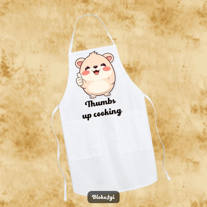 Funny Apron: A round, happy animal mascot gives a double thumbs-up, adding a cheerful and funny touch to kitchen activities.