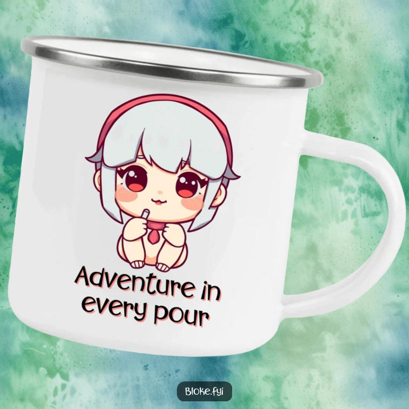 Funny Camping Mug: A cheerful character with a welcoming face offers a pint, perfect for outdoor adventures and humorous tales.