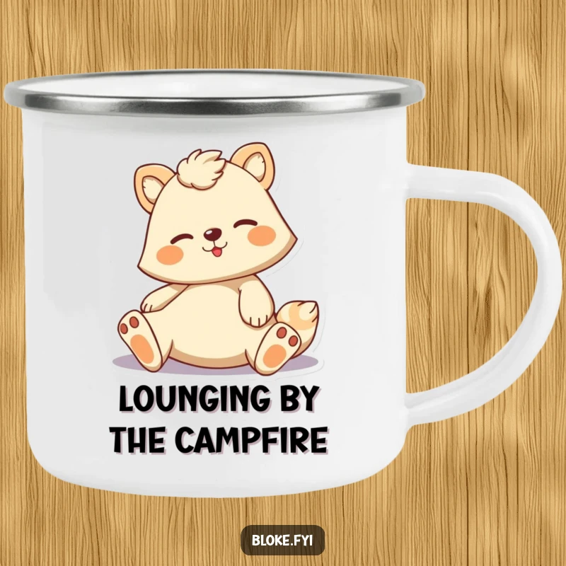 Funny camping mug with a cartoon animal in a casual, lounging pose, perfect for outdoor relaxation and humor.