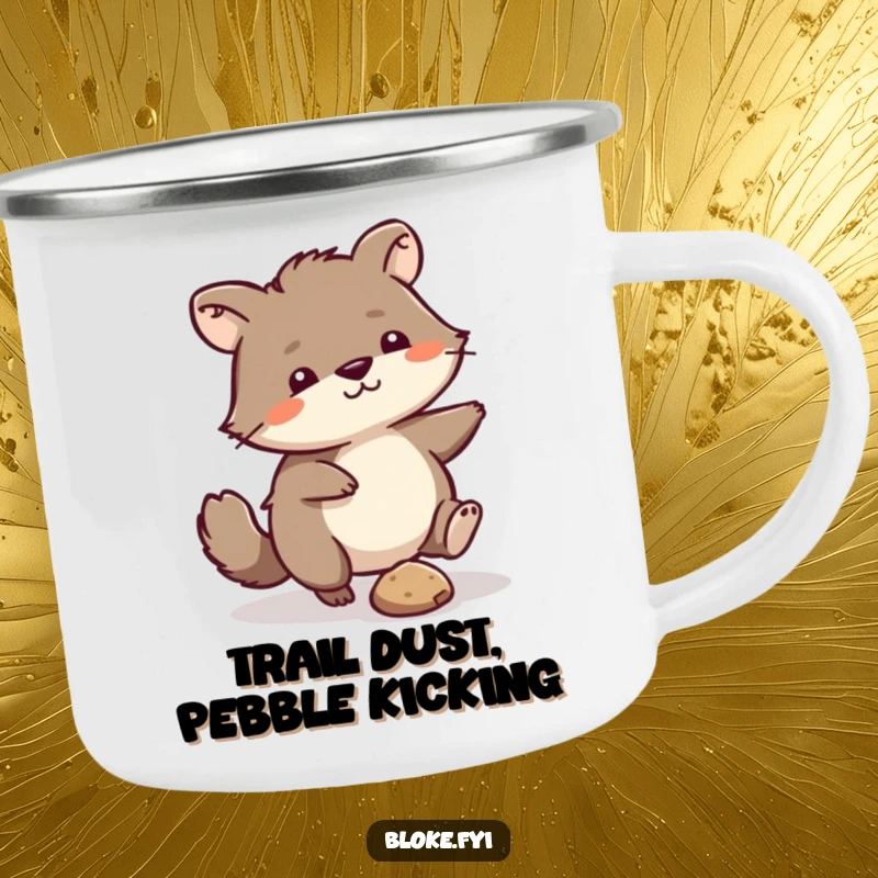 Funny Camping Mug: Durable mug with a scruffy animal humorously kicking a pebble, great for outdoor sips.