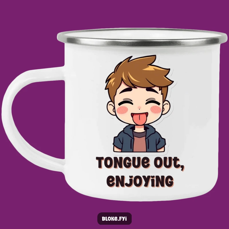 Funny Tongue Out Camping Mug - Grinning Guy's Trailside Mischief