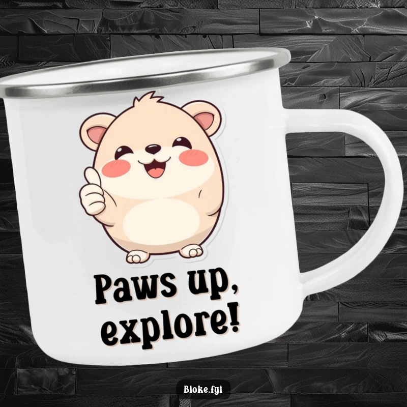 Funny Camping Mug: A round, happy animal gives a double thumbs-up, ready for cheerful outdoor expeditions and hot beverages.