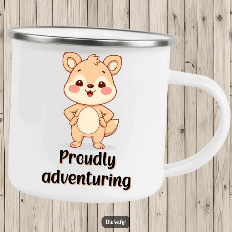 Funny Camping Mug: A smiling animal stands proudly with hands on hips, exuding confidence with a humorous and durable design.