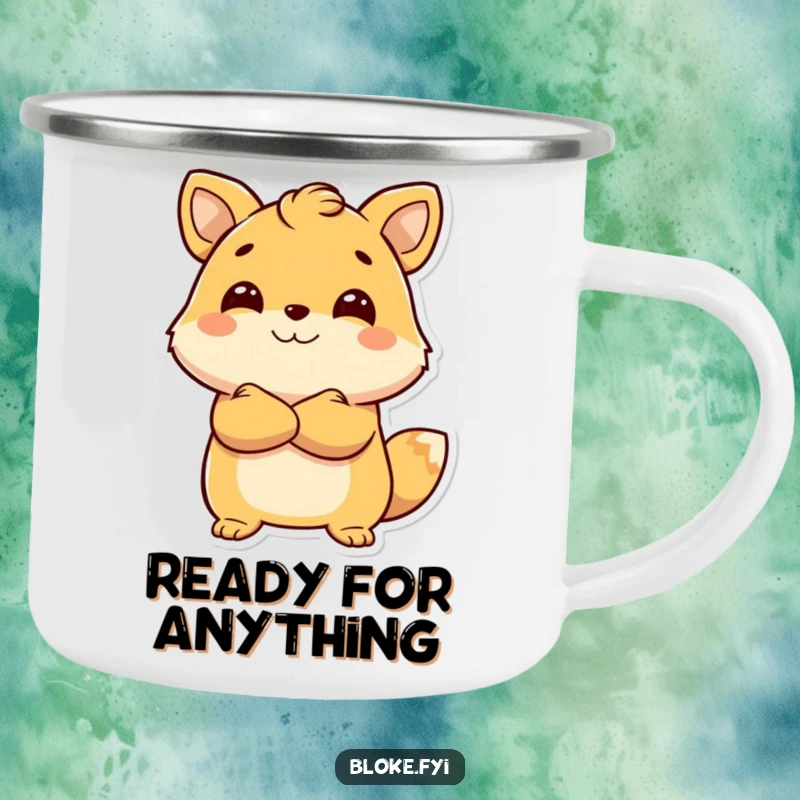 Funny Camping Mug with a smiling animal with arms crossed, exuding confidence, perfect for sipping drinks by the campfire.