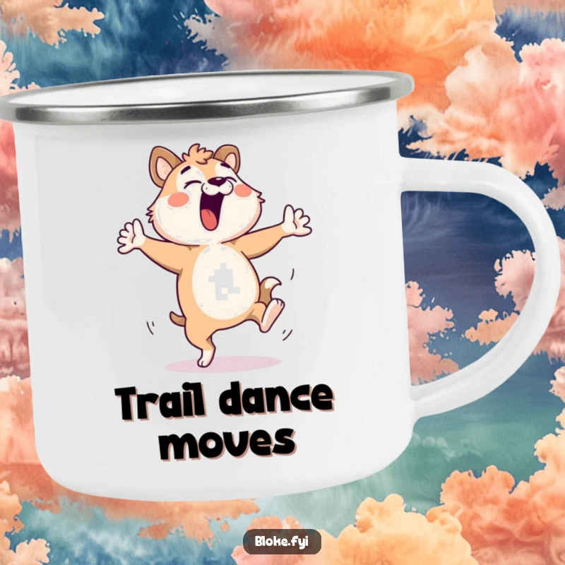 Funny Bloke Animal Camping Mug: Sturdy mug featuring a character's wildly funny dance, ideal for outdoor adventures and morning laughs.