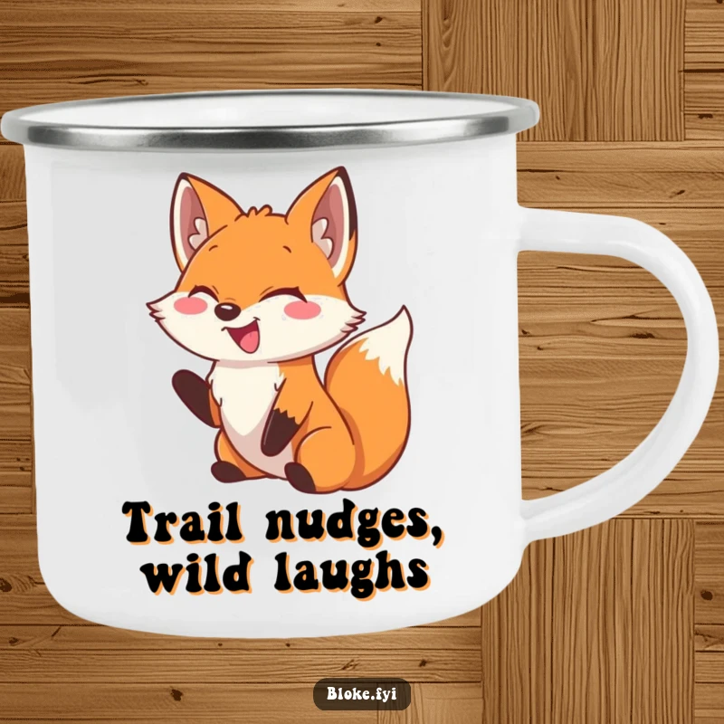 Funny Fox Camping Mug: A laughing fox offers a playful nudge outdoors, adding humor to campfire coffee breaks.