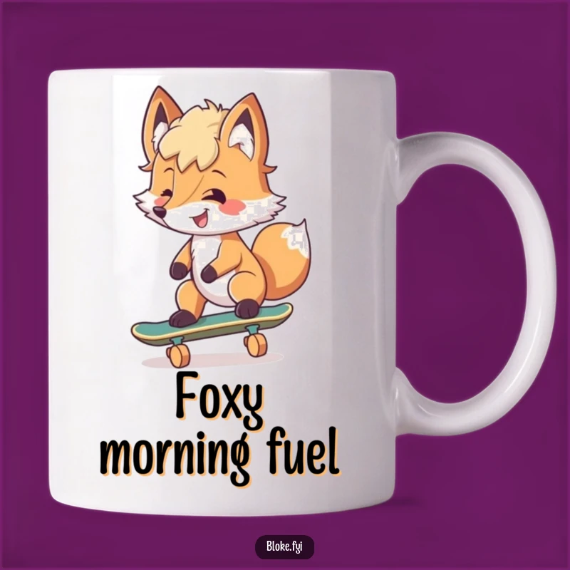 Funny Fox Skater Mug: Smiling Character, Tousled Fur, Hilarious Gift!