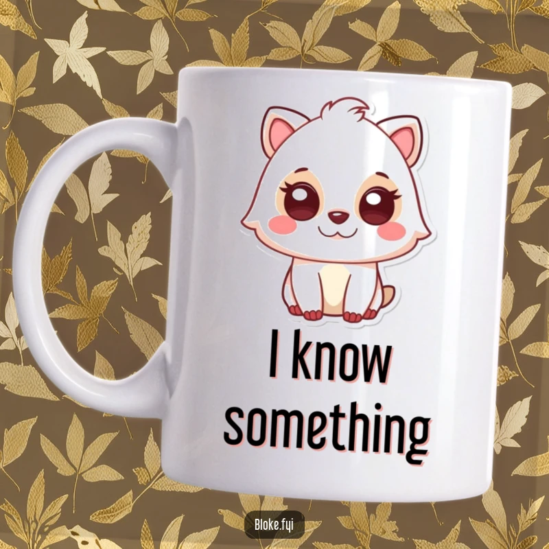 Funny mug depicting a cute animal character giving a sly, knowing glance that suggests a shared secret or inside joke.