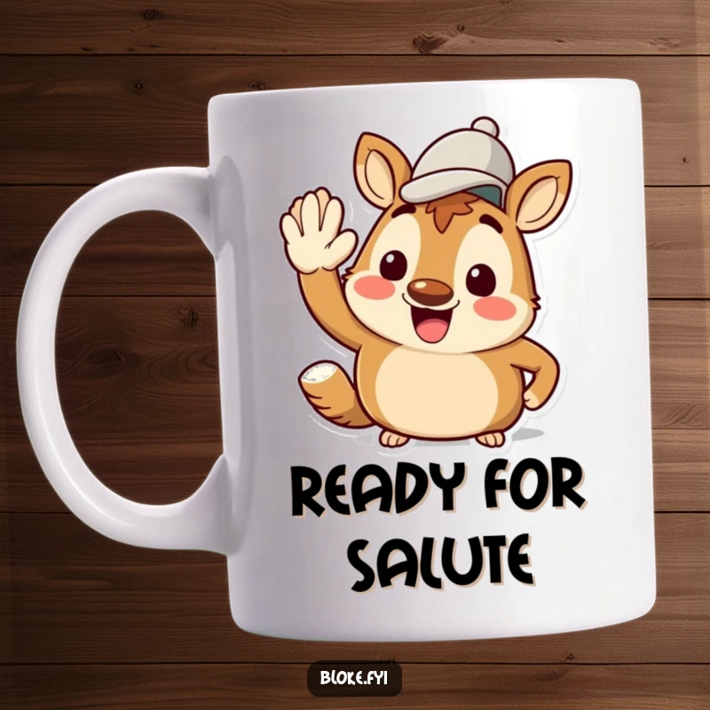 Funny Bloke Animal Mug: Happy character giving a jaunty salute with a cap, conveying cheerfulness and a friendly greeting.