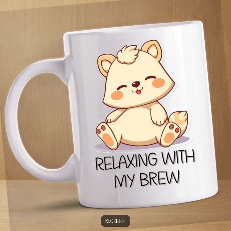 Funny mug with a cartoon animal striking a casual, lounging pose, perfect for a humorous gift or personal relaxation.