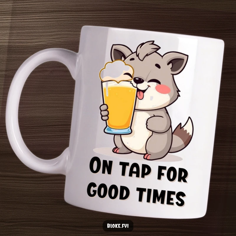 Funny Mug: Animal with a cheeky grin holding a pint glass, ready for a good time and a laugh.