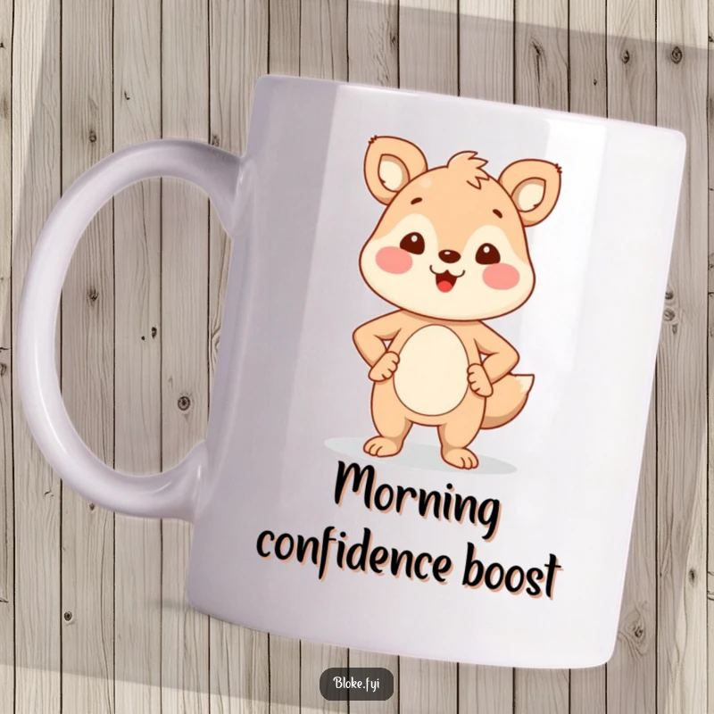 Funny Mug: A smiling animal character stands proudly with hands on hips, exuding confidence and a hilarious sense of self-assurance.