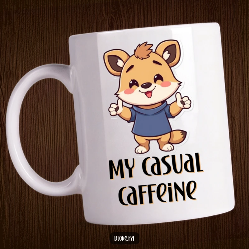 Funny mug showcasing an energetic animal character striking a relaxed, humorous, and casual pose, radiating fun.