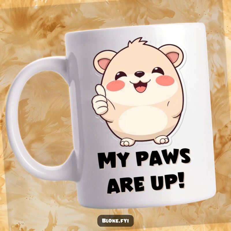 Funny Mug: A round, smiling animal character joyfully gives a double thumbs-up, radiating happiness and positivity.