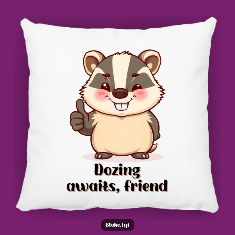 Funny Badger Pillow: Cozy Jovial Winking Badger Thumbs Up Cushion