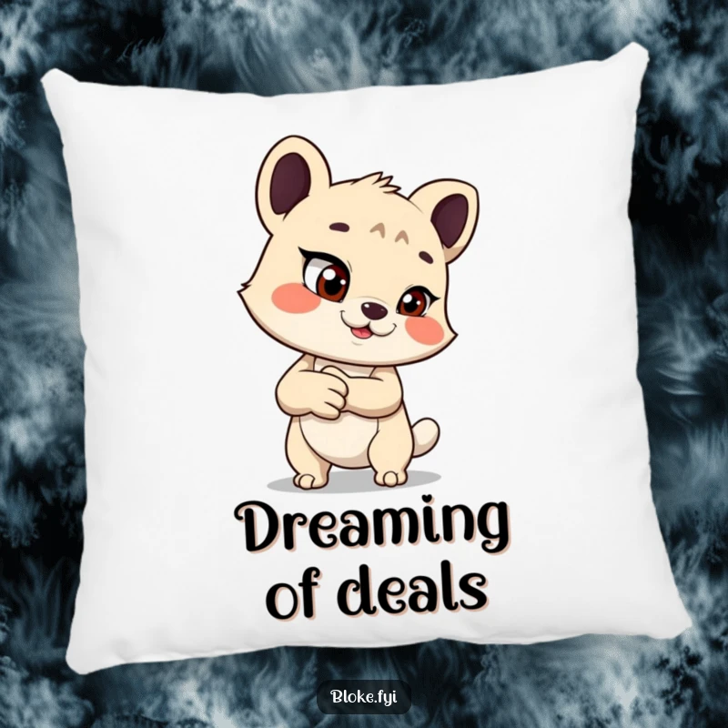 Funny pillow with an animal offering a handshake with a mischievous glint, offering comfort and a humorous touch.
