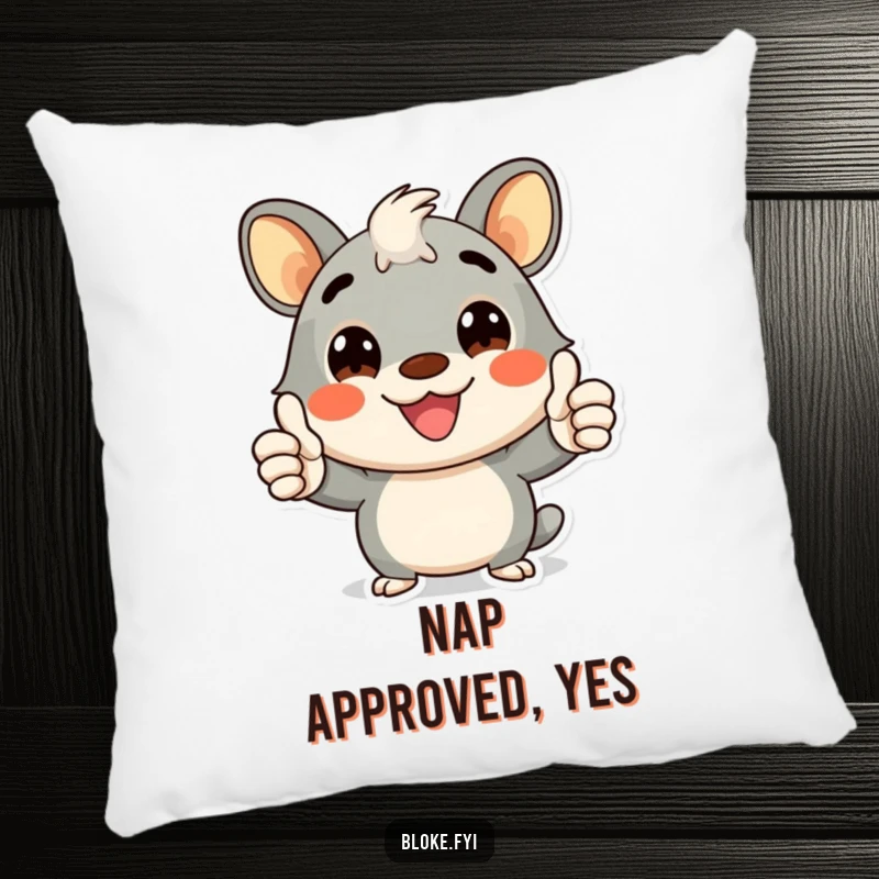 Funny pillow designed with a cheerful bloke animal character giving a double thumbs-up with a wide smile, perfect for comfort.