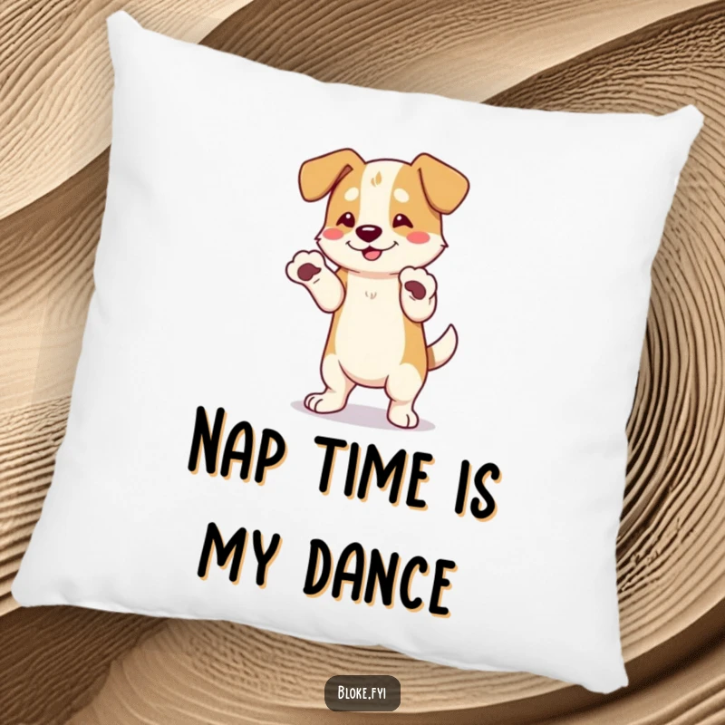 Funny Dog Pillow: A charming dog with enormous paws attempts a dance, providing a humorous and comforting decorative accent.