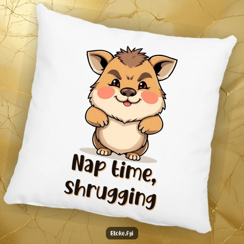 Funny Gruff Animal Pillow featuring a character shrugging with a friendly, gruff expression, providing comfort and humor.