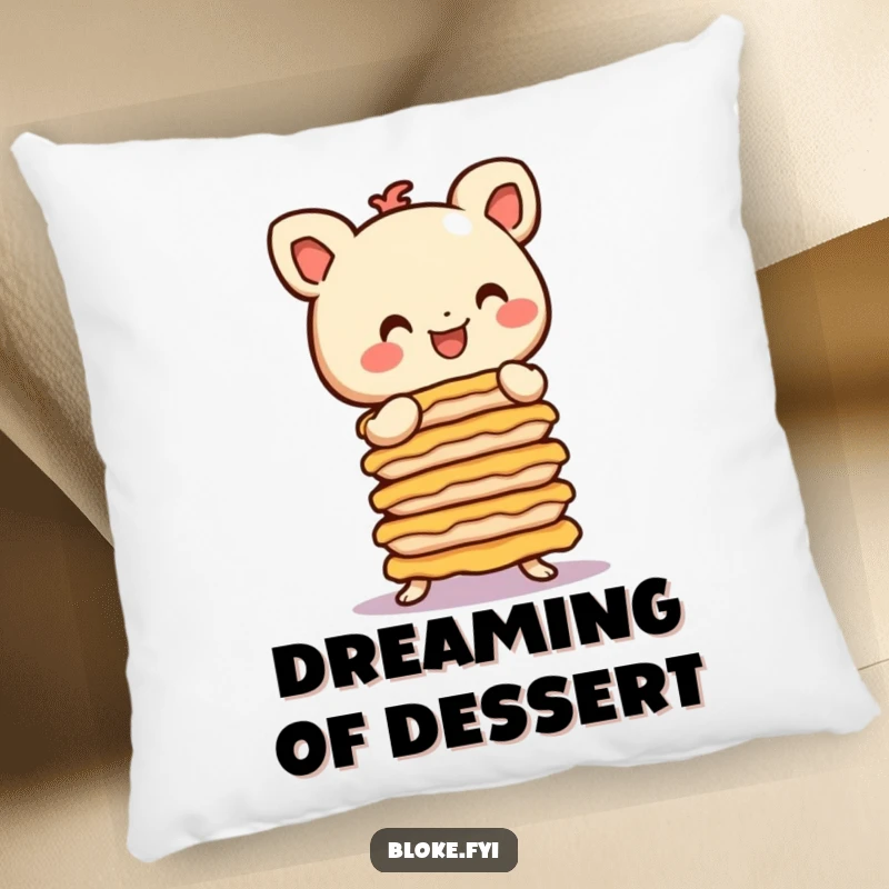 Funny Pillow: A stubby figure with round ears balances pies, offering a humorous and cozy addition to any room.