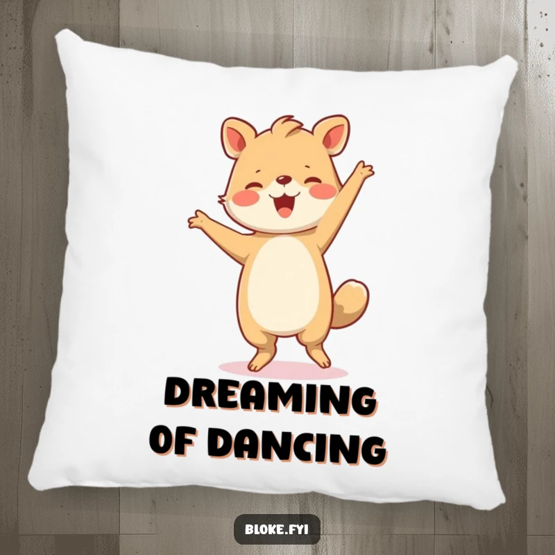 Funny Pillow: A solidly built animal dances with uninhibited joy and comical clumsiness, bringing comfort and humorous delight.
