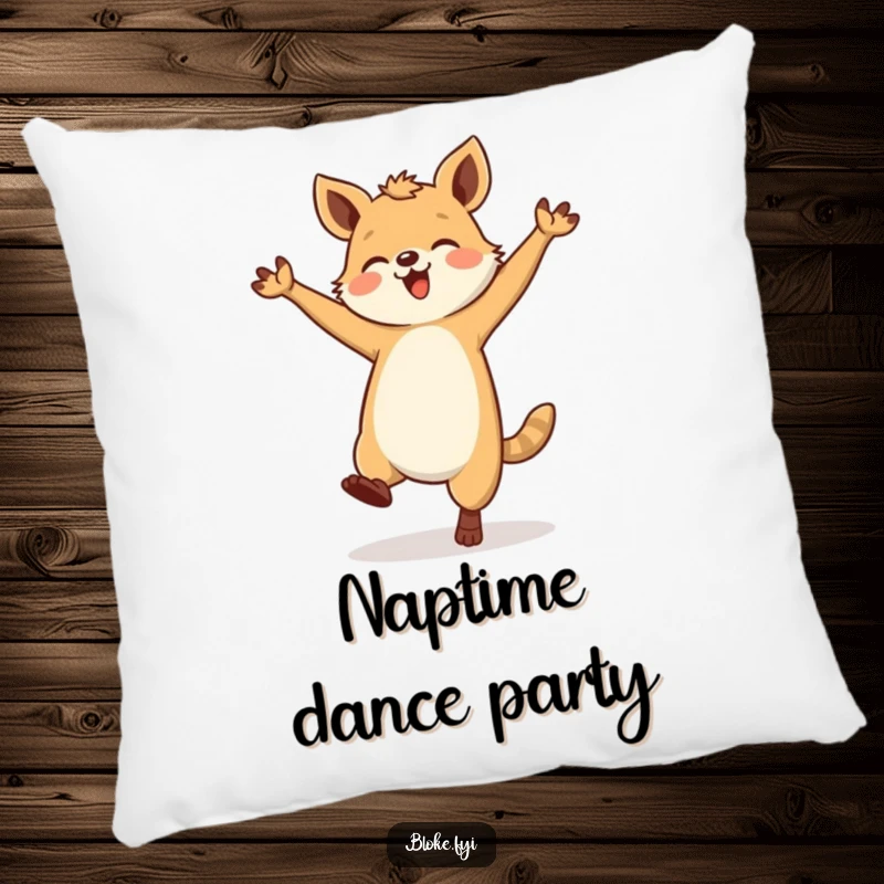 Funny Sturdy Animal Pillow showcasing a stout creature in a celebratory, clumsy dance, adding plush humor to any seating.