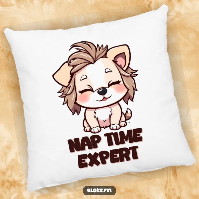 Funny Pillow featuring a playful dog with messy hair and a cheeky wink, perfect for adding a humorous touch.