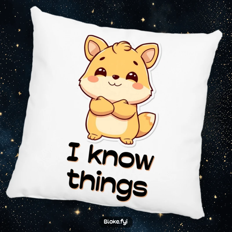 Funny Pillow with a smiling animal character arms crossed, looking confidently ahead, adding a humorous touch to any seating.