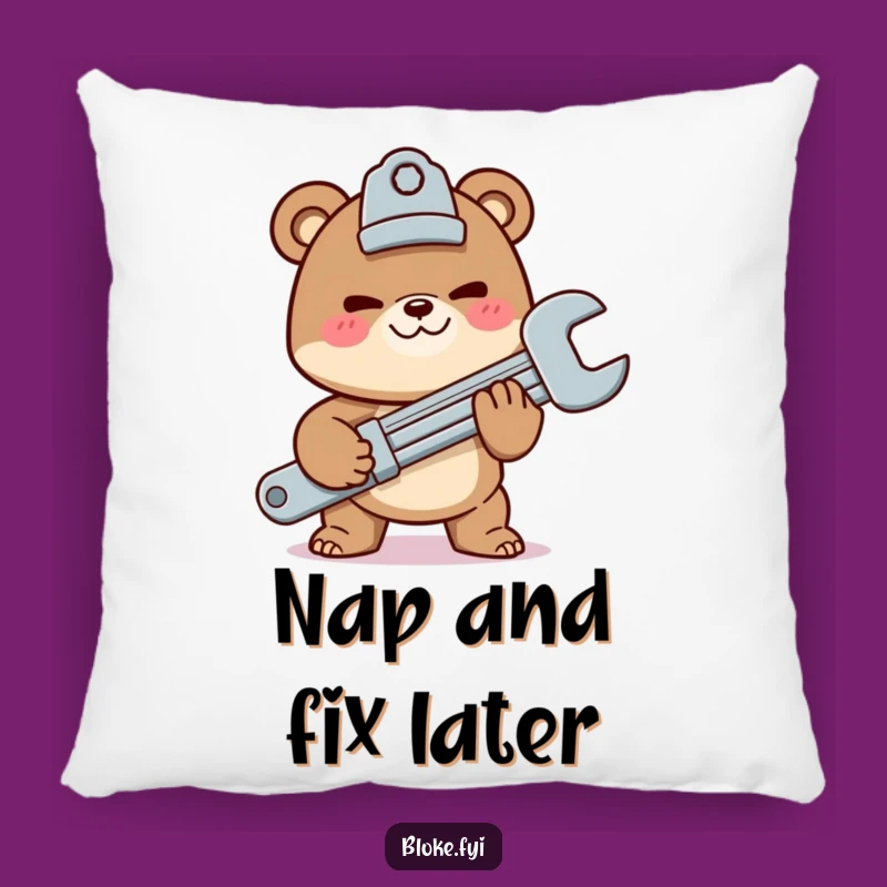 Funny Bear Pillow - Cozy Wrench Offer Cushion, Mechanic Accent