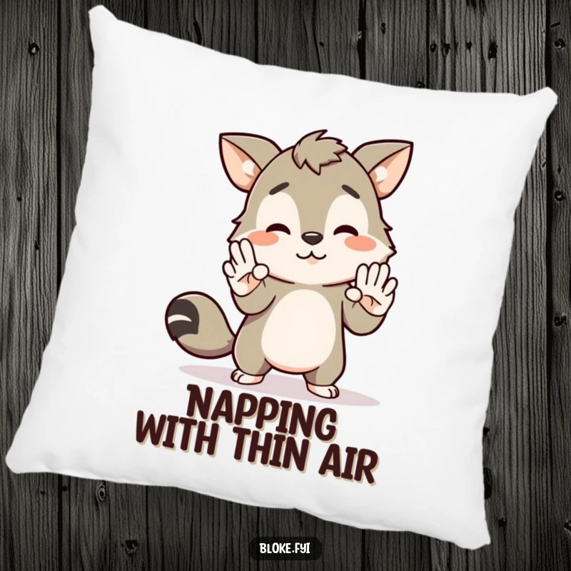 Funny pillow with a bloke animal character awkwardly attempting to high-five an invisible friend, perfect for cozying up with humor.