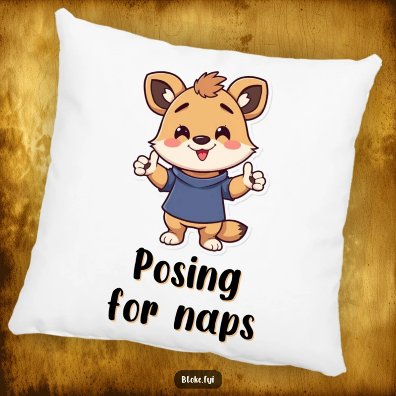Funny decorative pillow featuring an energetic animal character in a funny, casual pose, adding comfort and lighthearted humor.