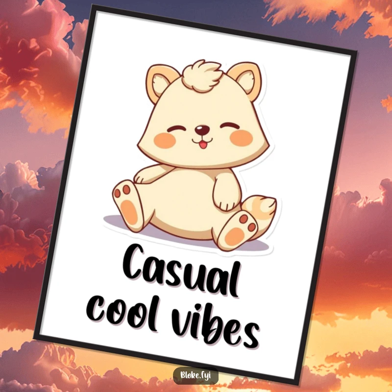 Funny digital art print of a cartoon animal in a casual, lounging pose, perfect for humorous and relaxed decor.