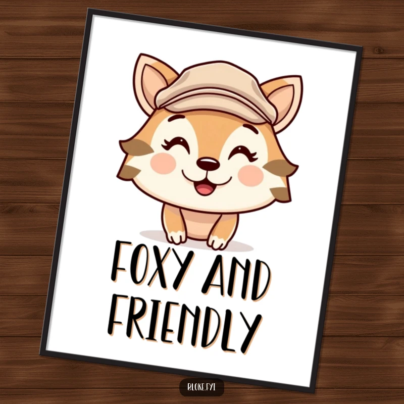 Funny digital art print of a cute animal character wearing a flat cap, featuring a bold and cheeky grin for humorous decor.