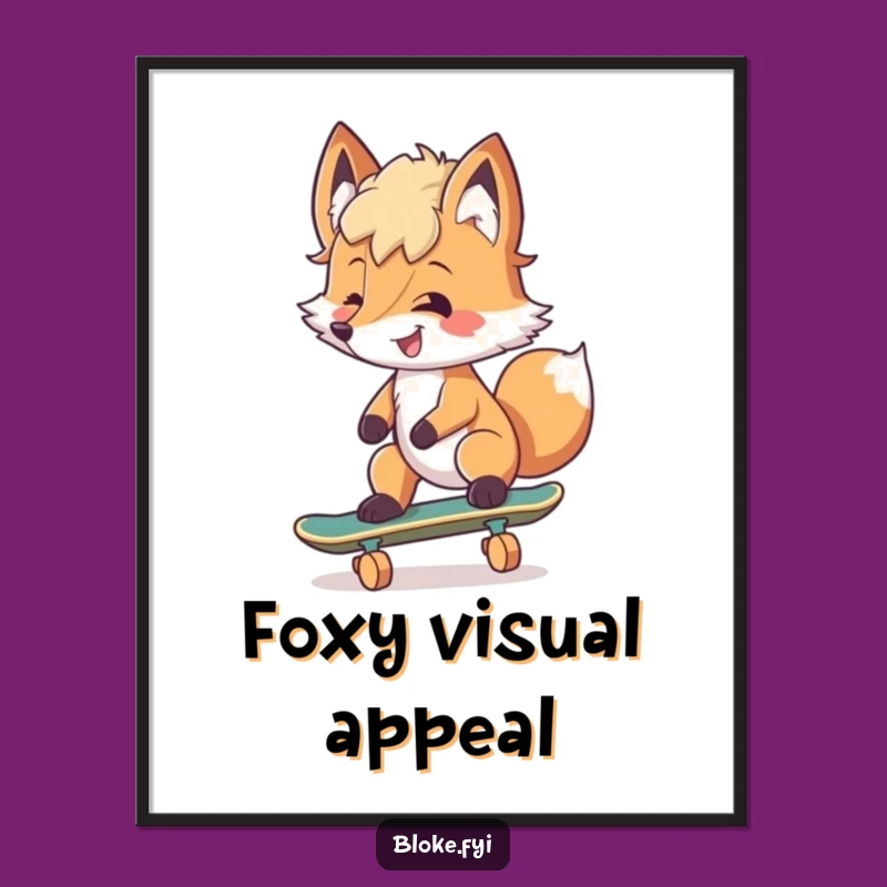 Funny Fox Skater Digital Art: Cool Character, Tousled Flair, Instant Gift!