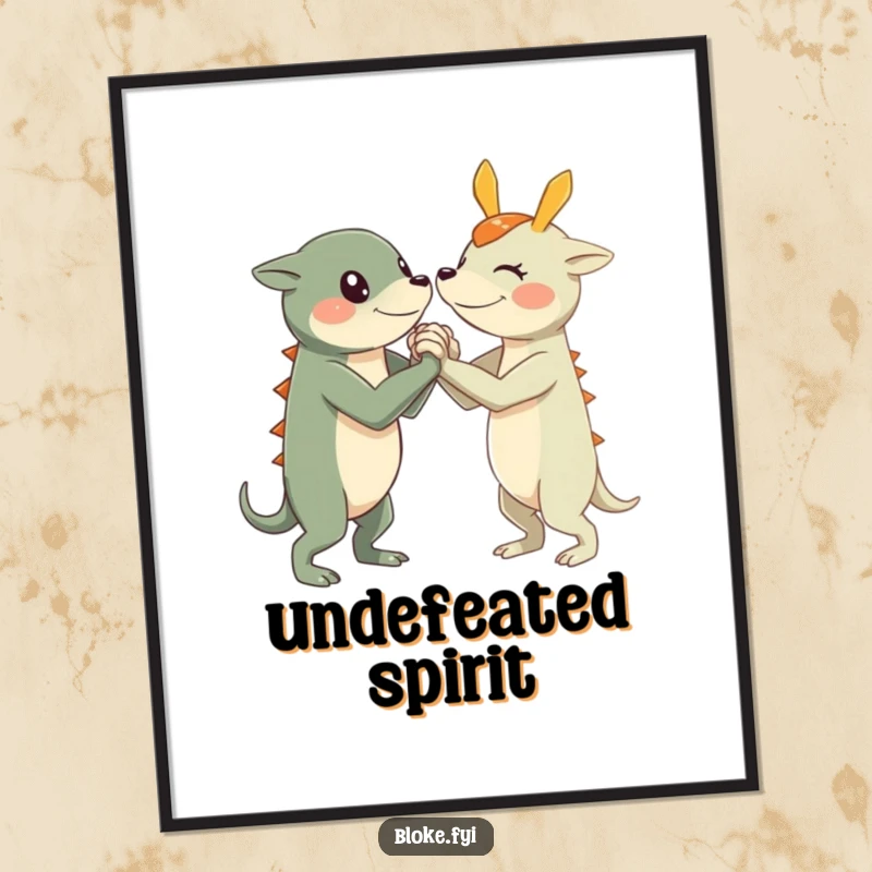 Funny Arm Wrestle Creature Digital Art Print showing a character with short, sturdy limbs arm wrestling, perfect for instant decor.