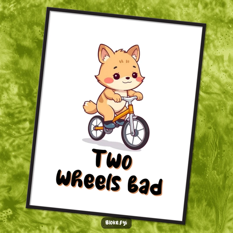 Funny digital art print of a bloke animal character comically failing to ride a small, wobbly unicycle, instant wall humor.