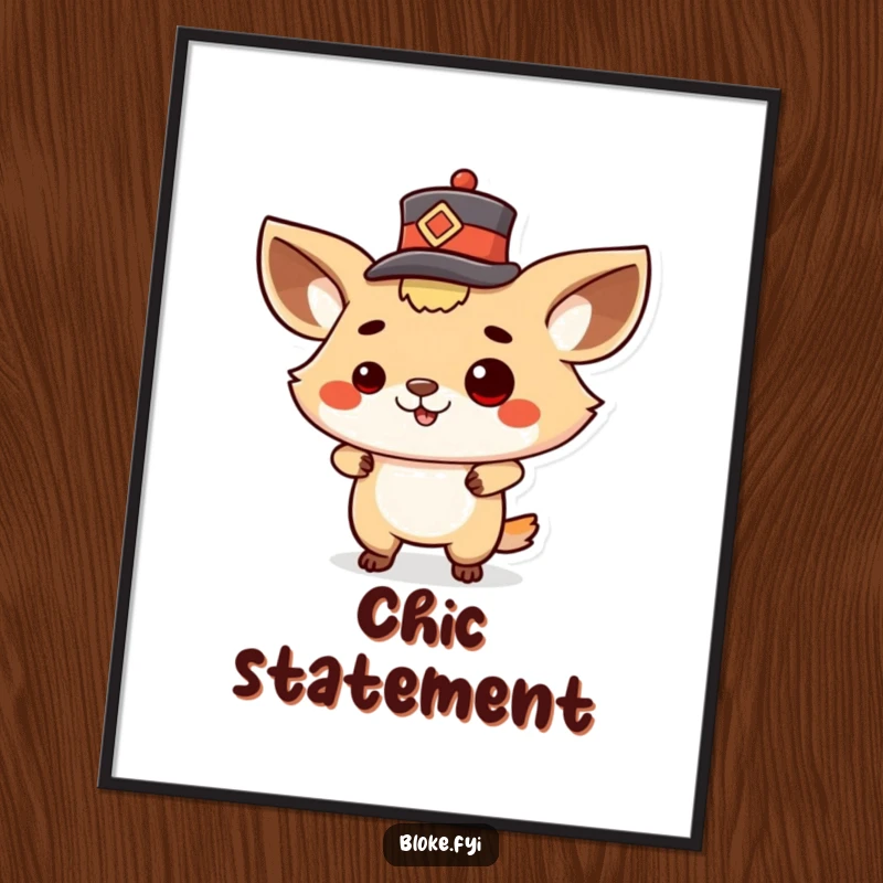 Funny digital art print of a proud animal character in a swaggering pose, tipping a tiny hat with flair.