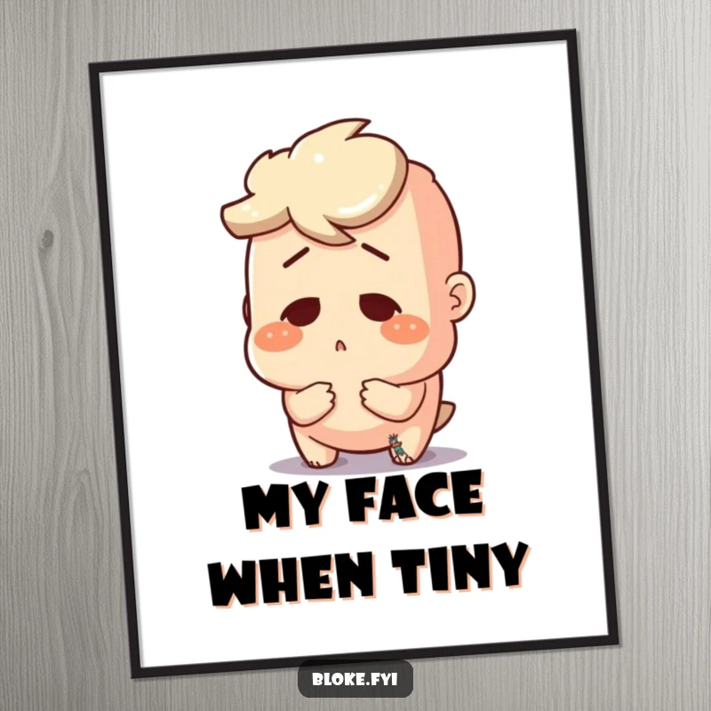 Funny digital art print of a bloke character expressing immense surprise and shock over a tiny, unseen object.