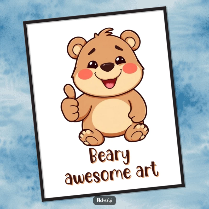 Funny Digital Art Print of a stout, cheerful bear character beaming with a goofy grin and giving a thumbs-up.