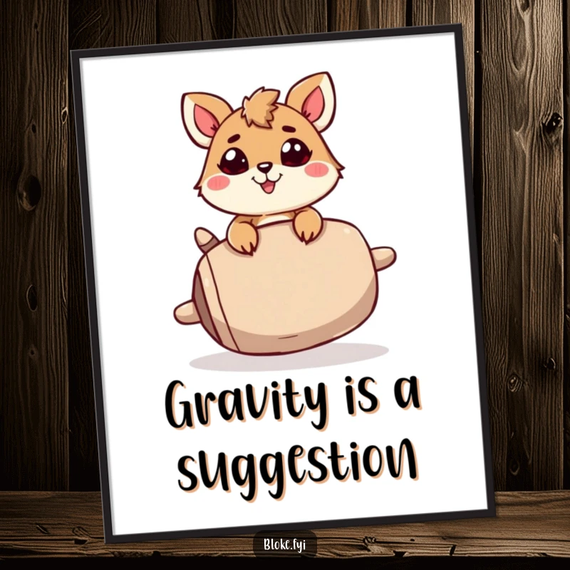 Funny Digital Art Print: A determined animal character humorously balances a large, unstable item, perfect for downloadable, inspiring decor.