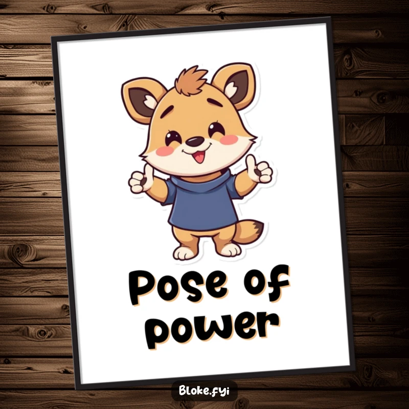 Funny digital art print of an energetic animal character in a funny, casual pose, offering instant lighthearted and humorous decor.