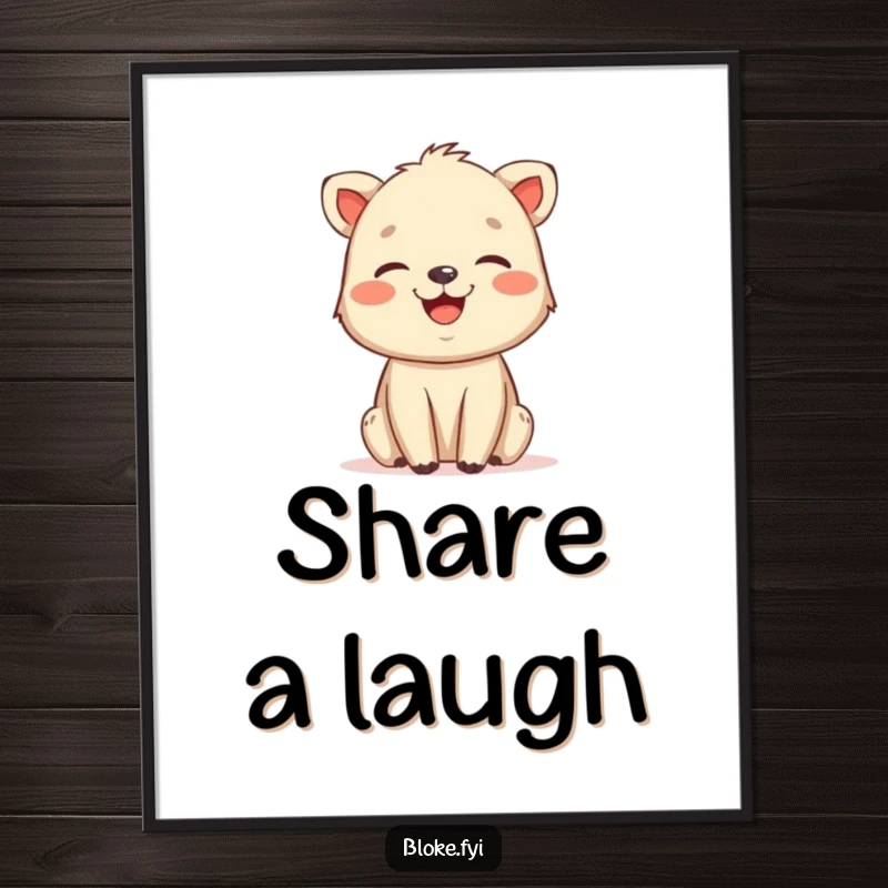 Funny digital art print of a friendly, slightly rough animal sketch laughing heartily, perfect for bringing charming humor and character to any space.